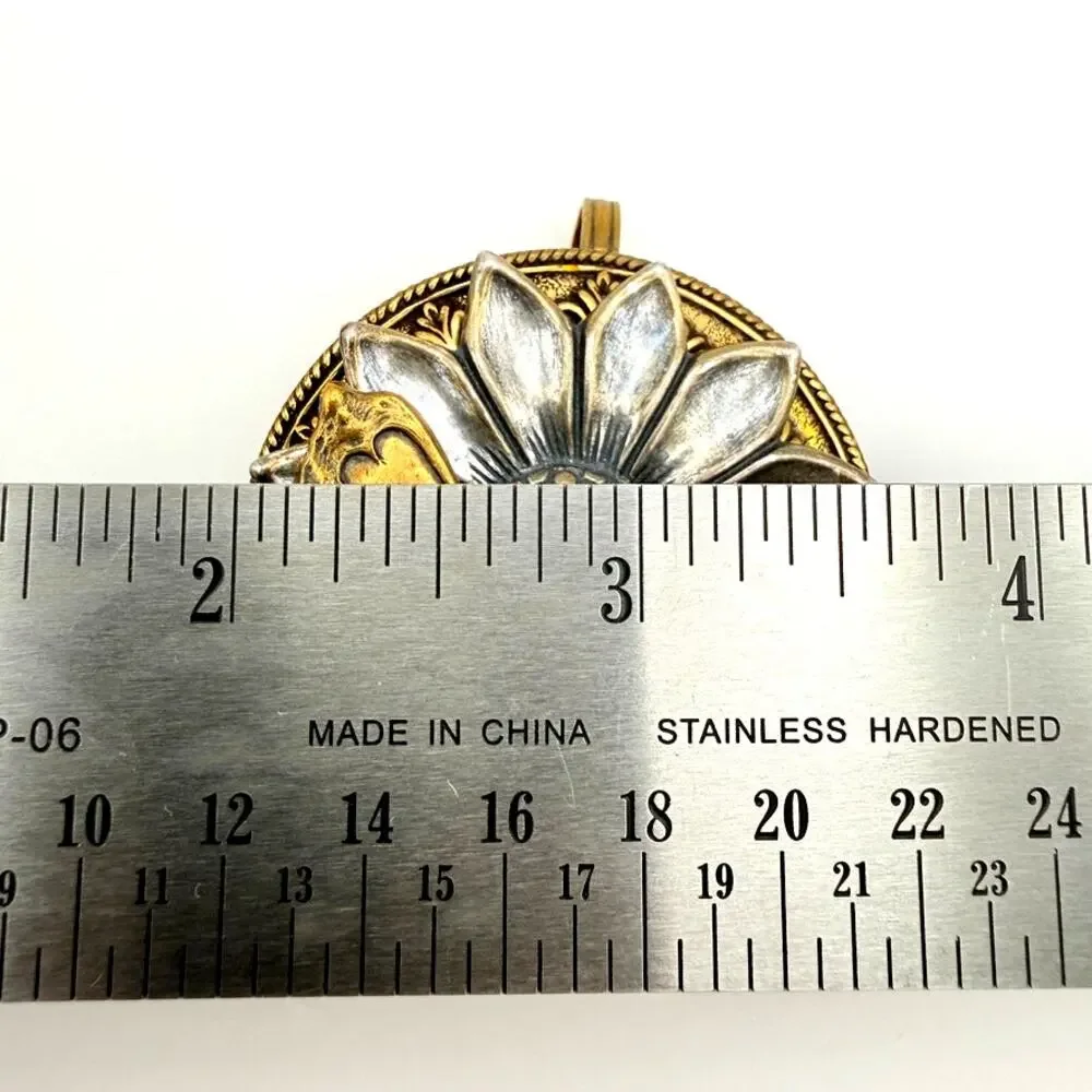 Signed Cappy Vtg Sunflower Butterfly Concho Clip Brass Silver Western Cowboy